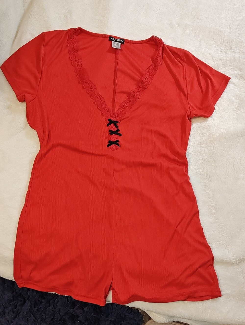 Not Tired Red Lace V-Neck Lingerie Romper Sleepwear Plus Size 2X